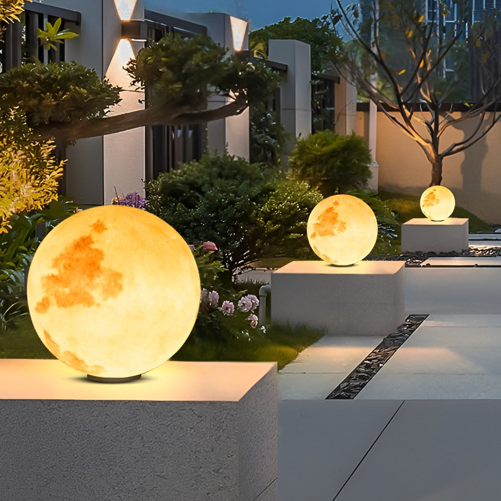Modern Waterproof LED Moon Pillar Lamp - Premium Resin Decor