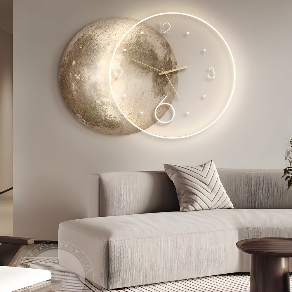 Modern LED Moon Wall Clock with USB Charging