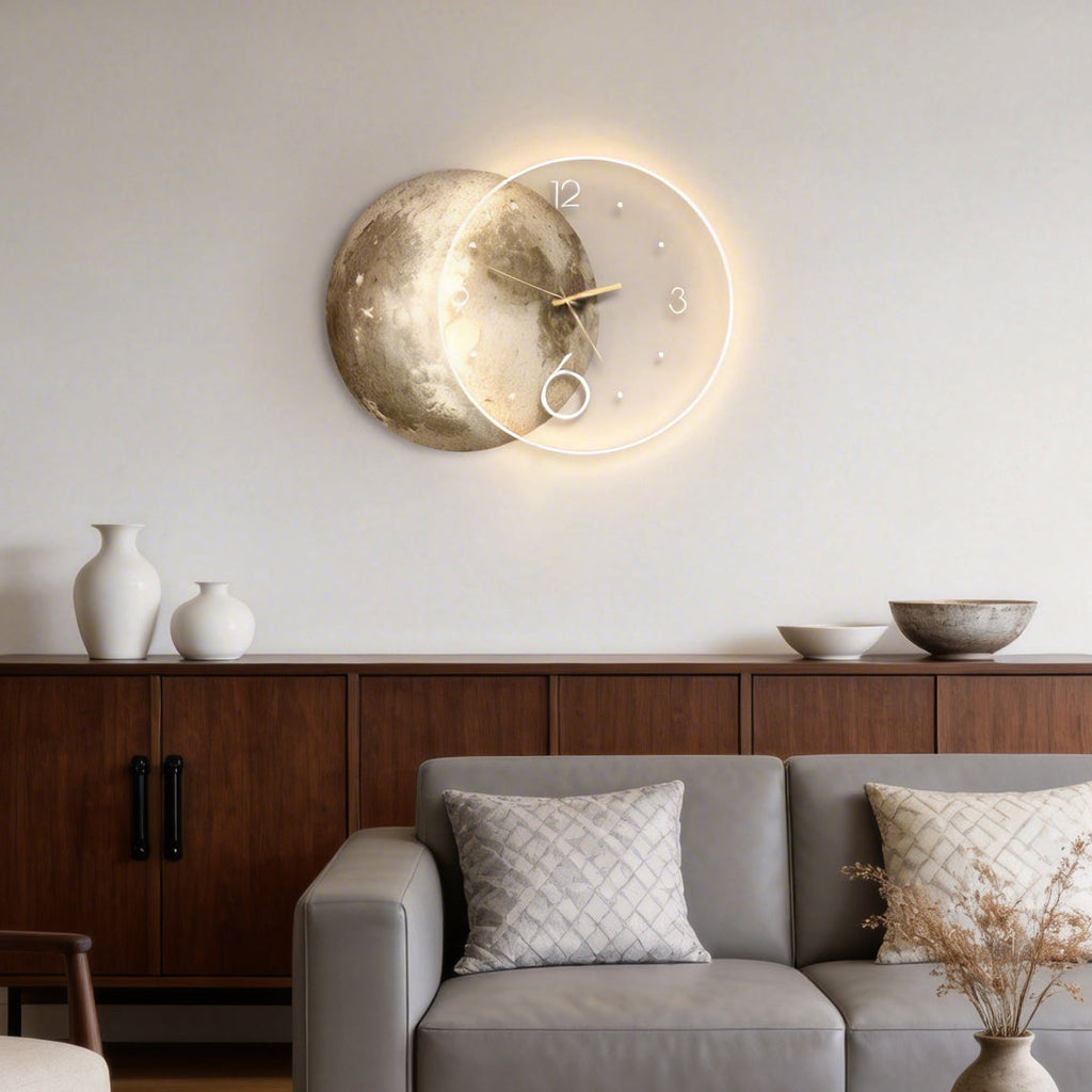 Modern LED Moon Wall Clock with USB Charging