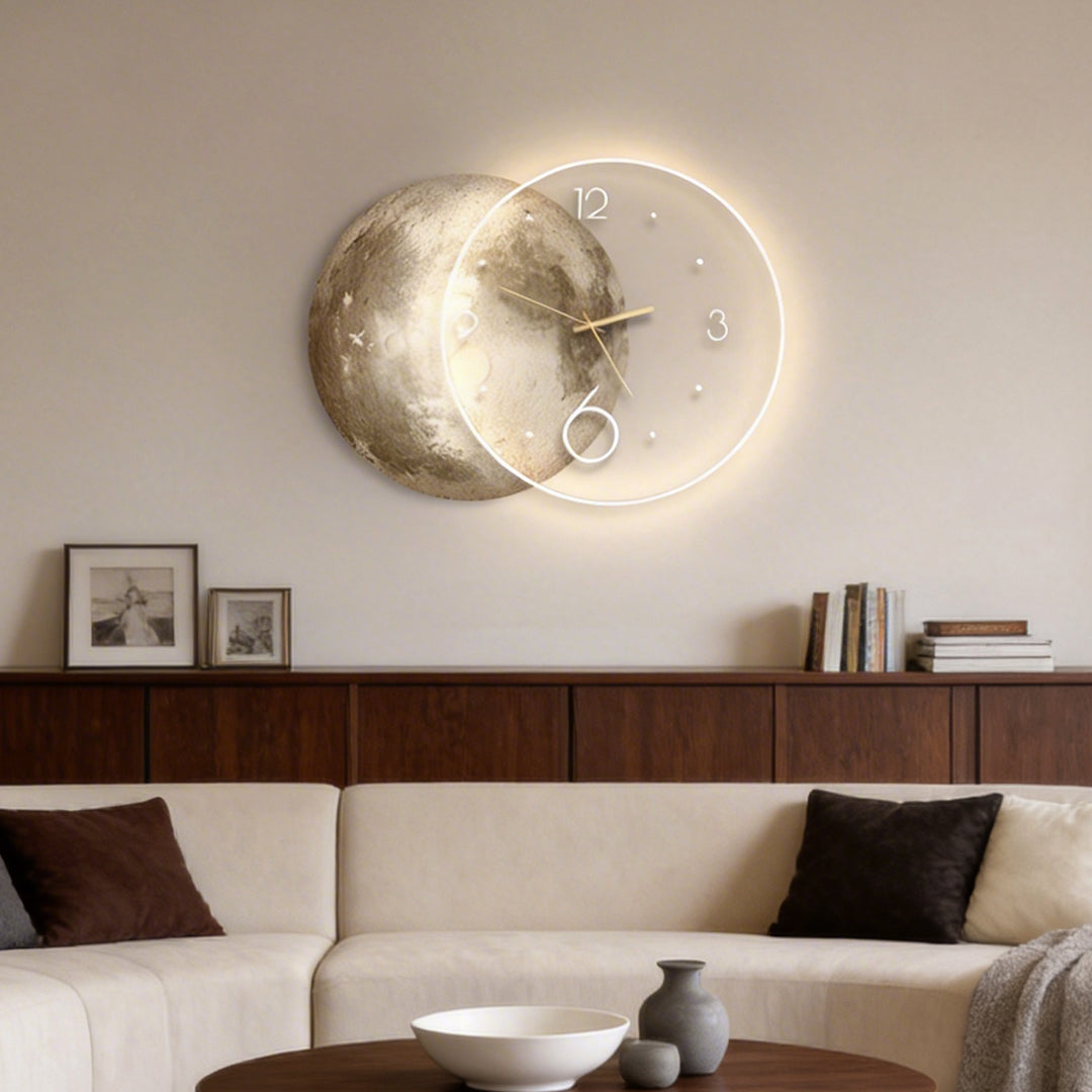 Modern LED Moon Wall Clock with USB Charging