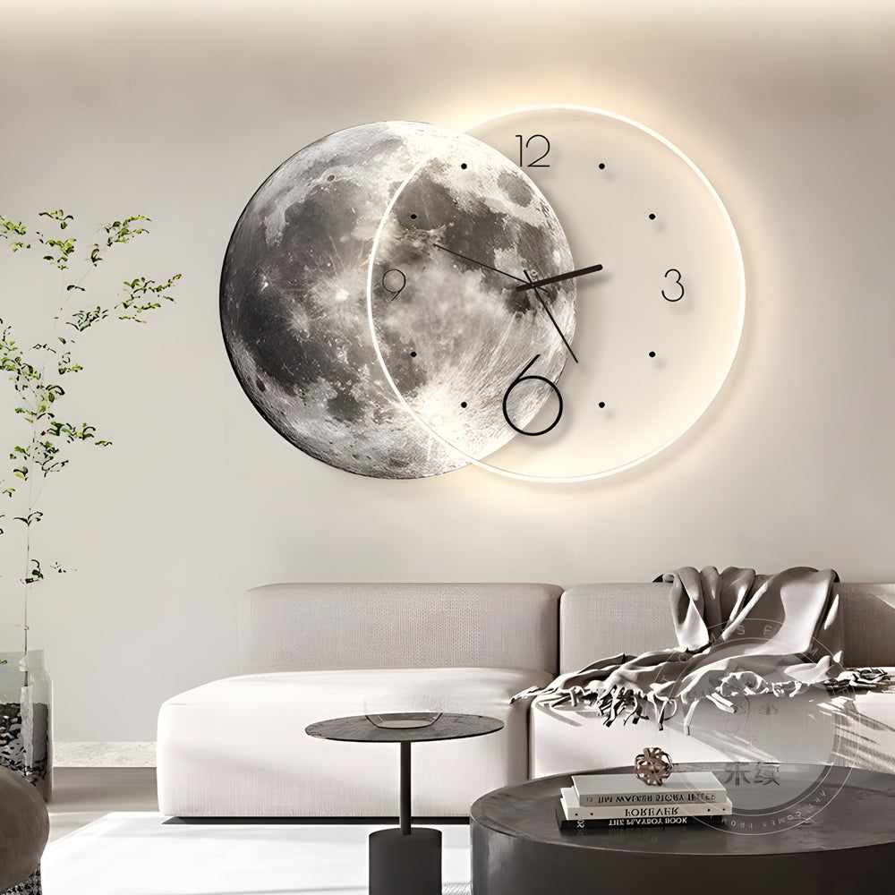 Modern LED Moon Wall Clock with USB Charging