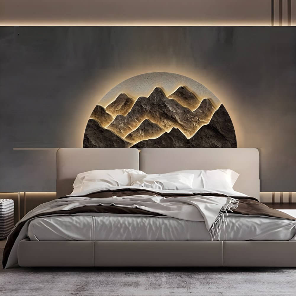 Premium Mountain LED Wall Art Lamp - Half-Circle Landscape Design