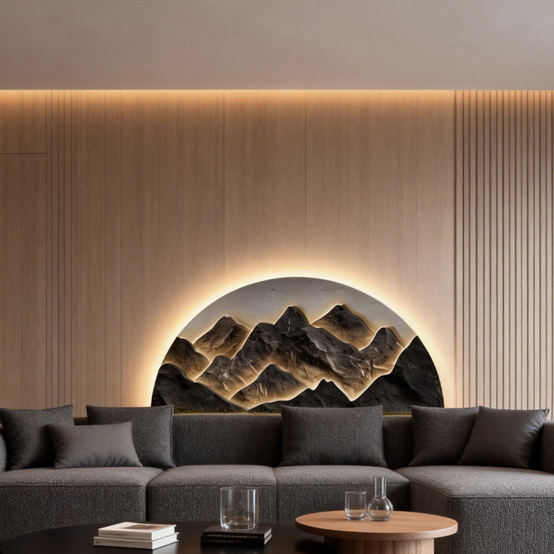 Premium Mountain LED Wall Art Lamp - Half-Circle Landscape Design