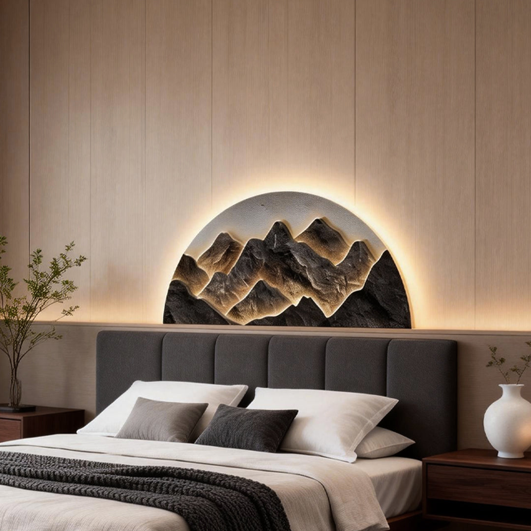 Premium Mountain LED Wall Art Lamp - Half-Circle Landscape Design