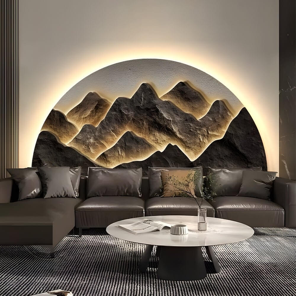 Premium Mountain LED Wall Art Lamp - Half-Circle Landscape Design