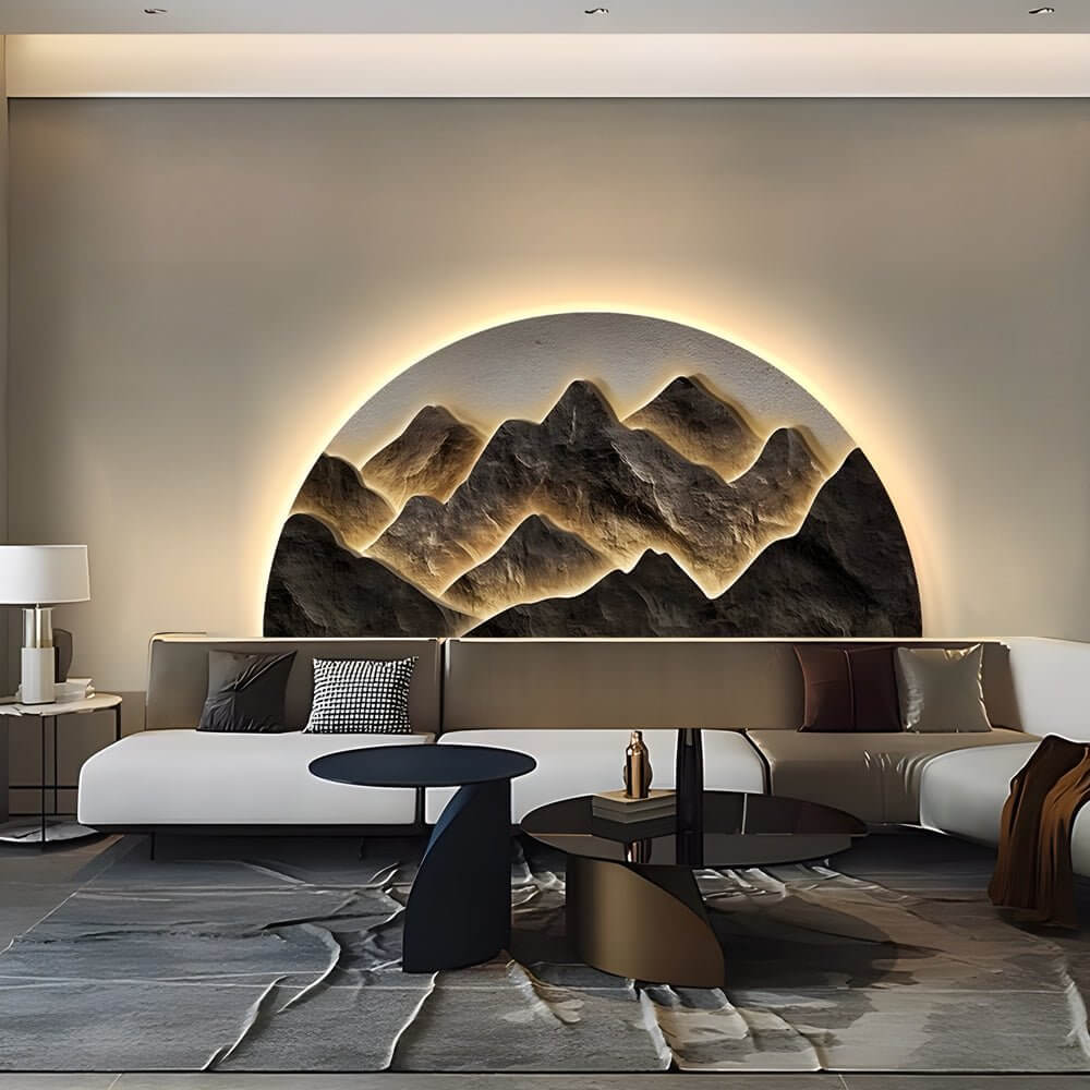 Premium Mountain LED Wall Art Lamp - Half-Circle Landscape Design
