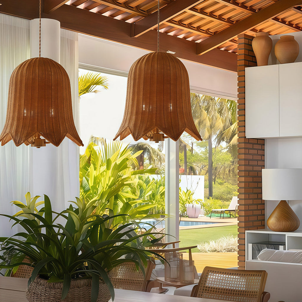 Artistic Rattan and Iron Hanging Pendant Light