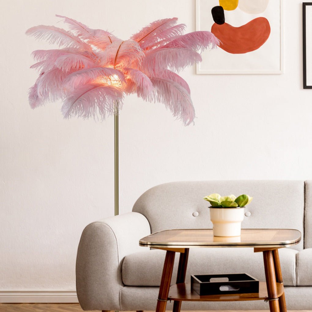 30-Inch Ostrich Feather Floor Lamp - Elegant Decorative Accent