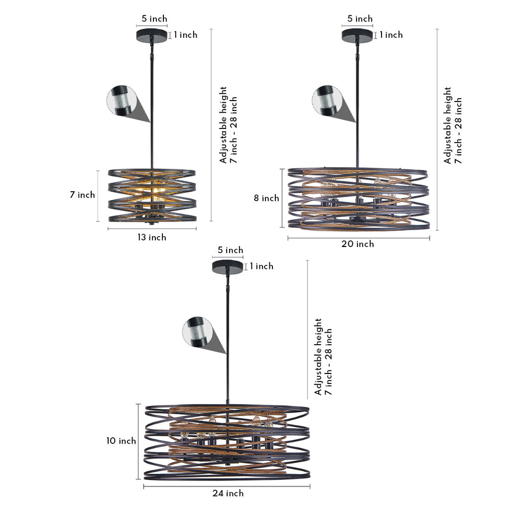 Black Iron Cage Drum Pendant Light - Round Ceiling Fixture