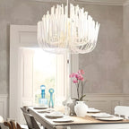 White Painted Wooden Stick Chandelier - Organic Ceiling Light