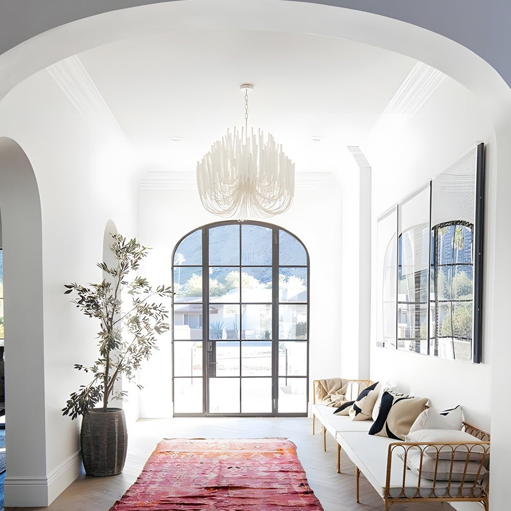White Painted Wooden Stick Chandelier - Organic Ceiling Light