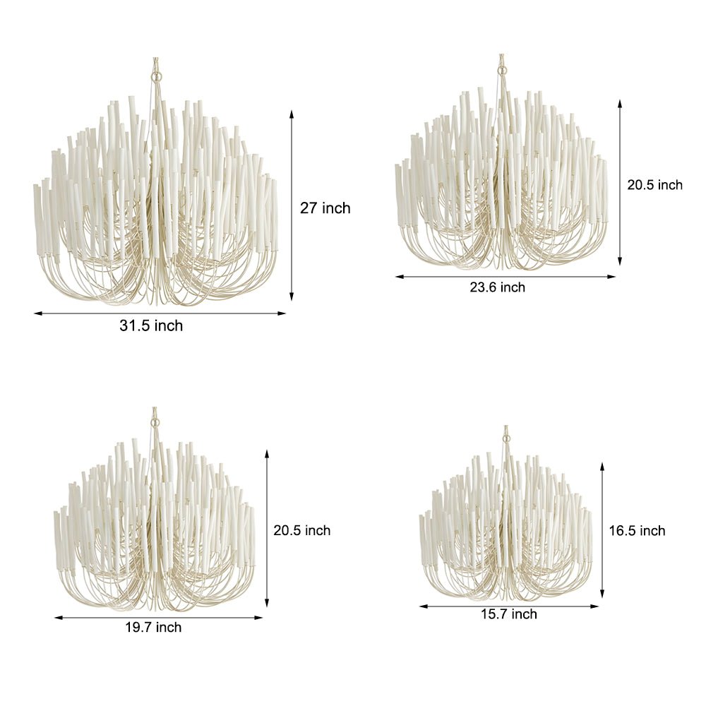 White Painted Wooden Stick Chandelier - Organic Ceiling Light