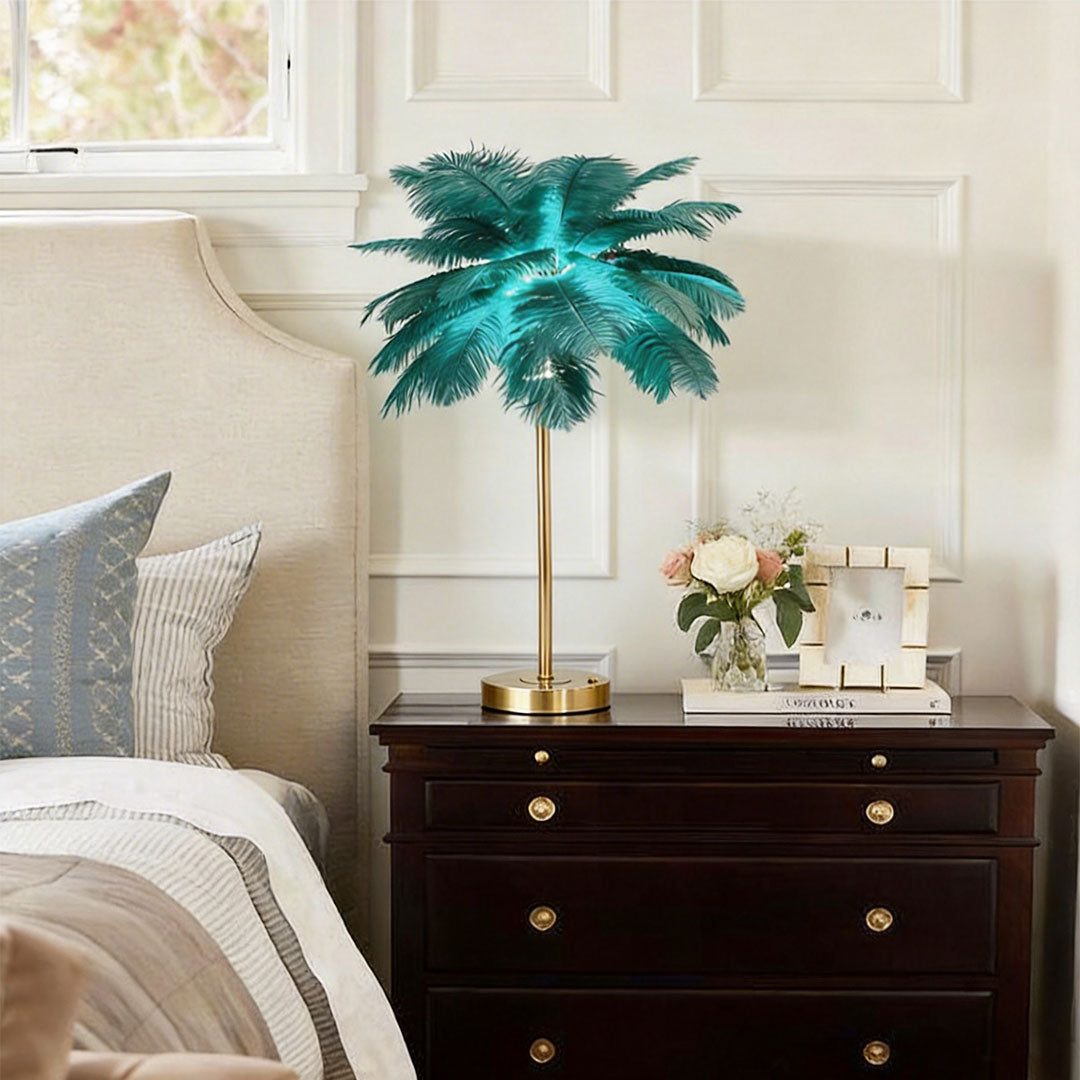 Nordic Ostrich Feather Table Lamp - Elegant Night Light