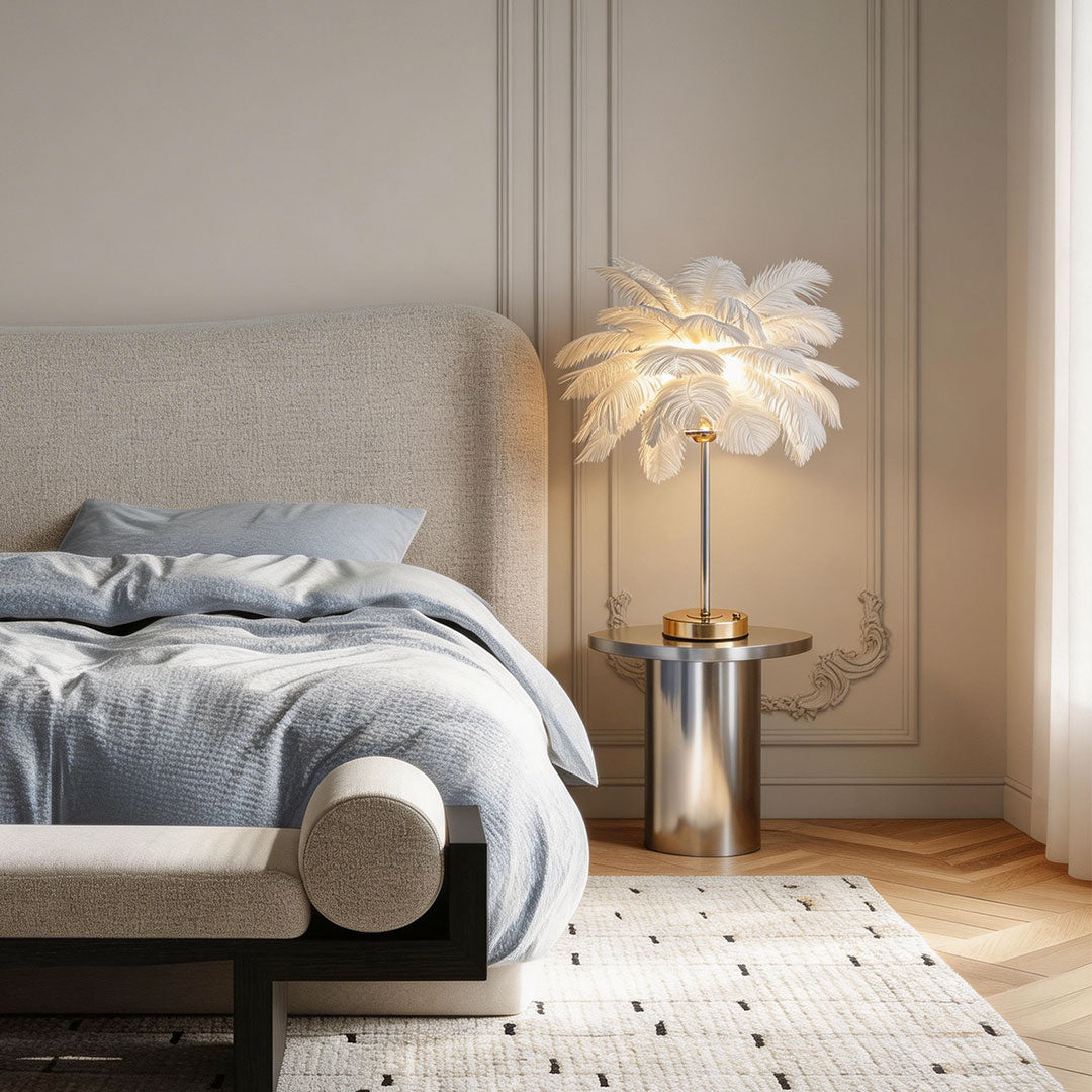 Nordic Ostrich Feather Table Lamp - Elegant Night Light