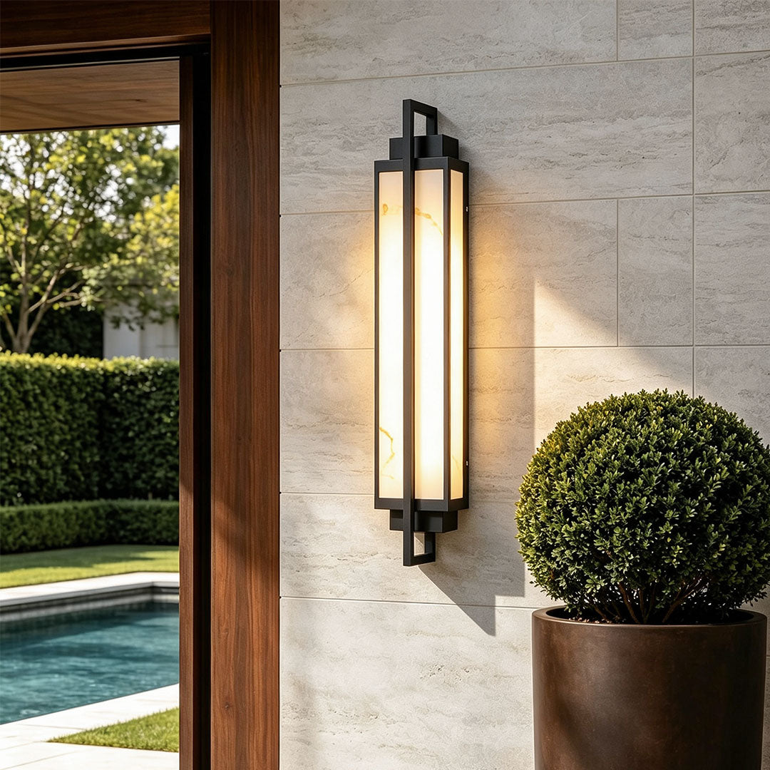 Modern Black Alabaster Outdoor Wall Sconce