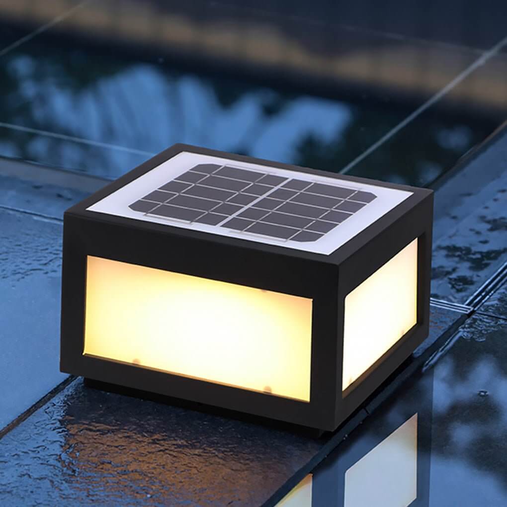 Black Square Outdoor LED Pillar Light - Metal Fixture