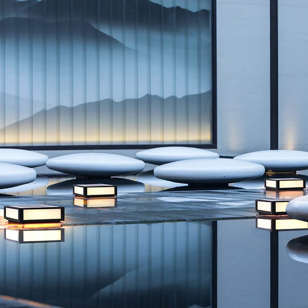 Black Square Outdoor LED Pillar Light - Metal Fixture
