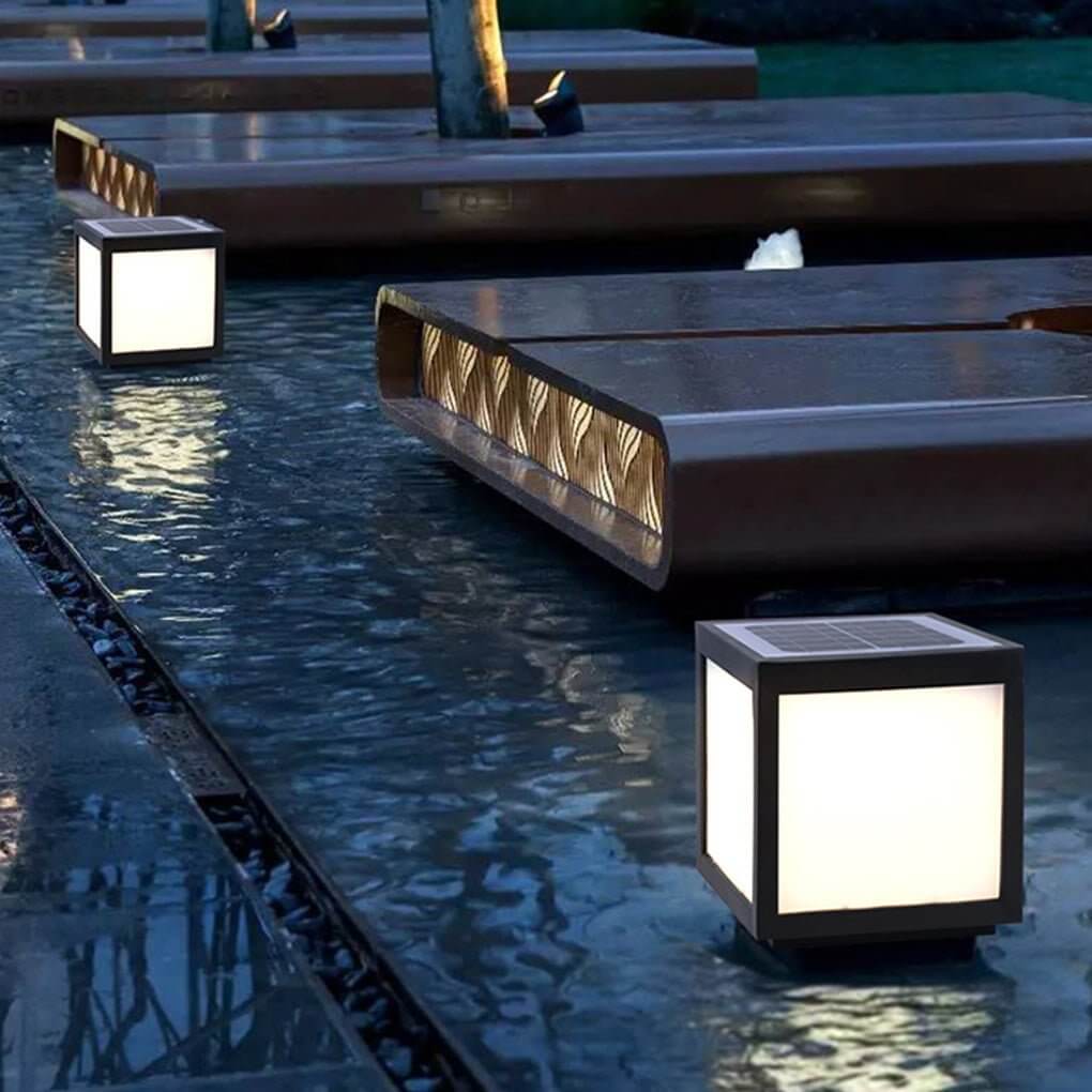 Black Square Outdoor LED Pillar Light - Metal Fixture