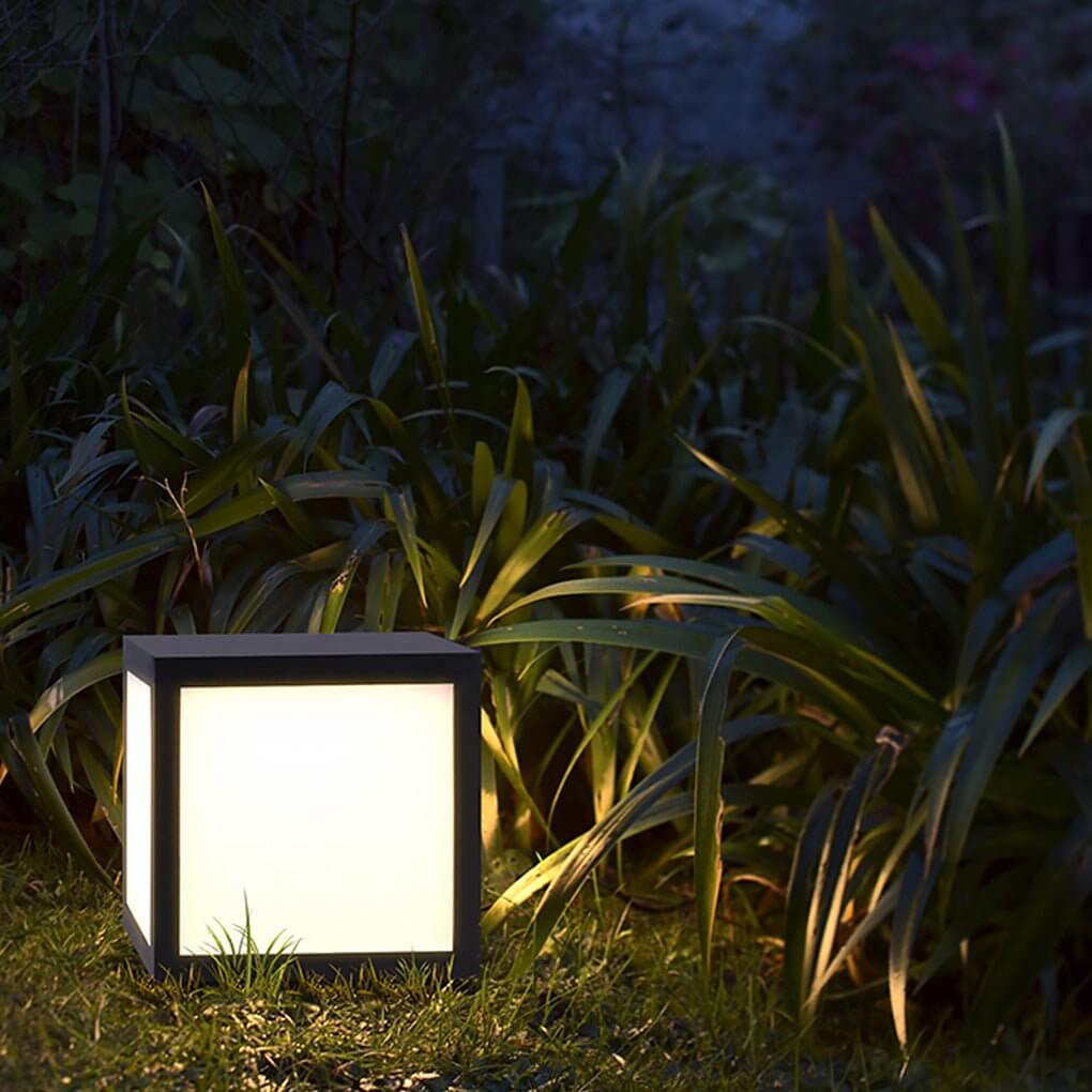 Black Square Outdoor LED Pillar Light - Metal Fixture