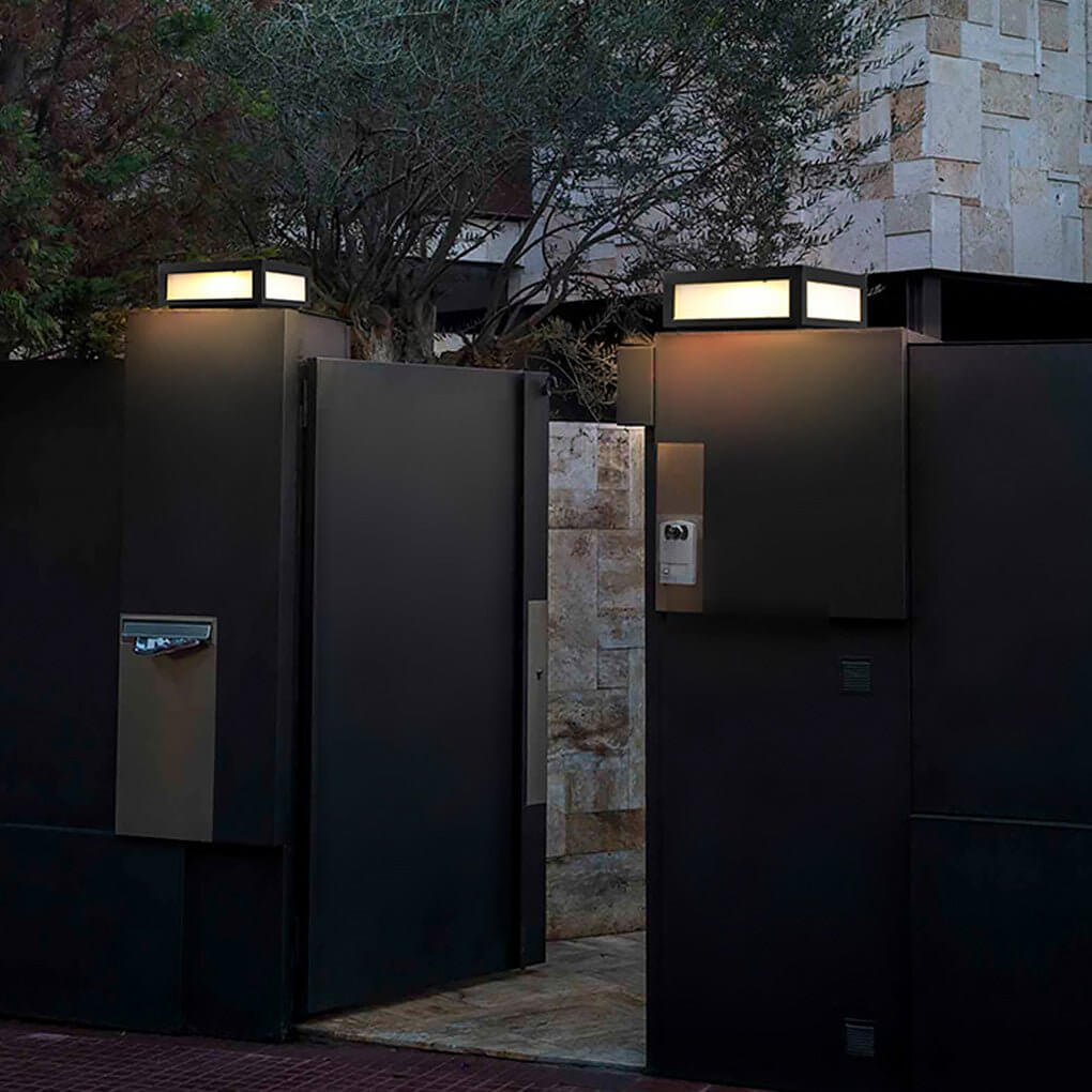 Black Square Outdoor LED Pillar Light - Metal Fixture