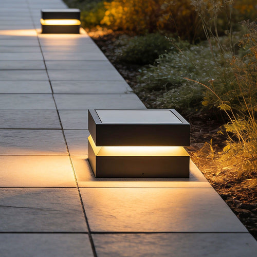 Black Square Solar Deck Column Light