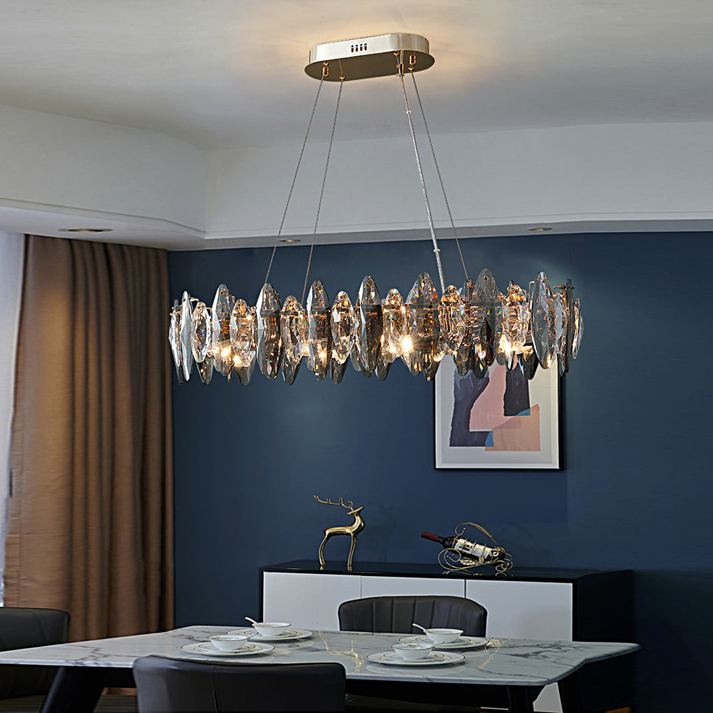 Modern Smoke Gray Oval Crystal Chandelier with Round Iron LED