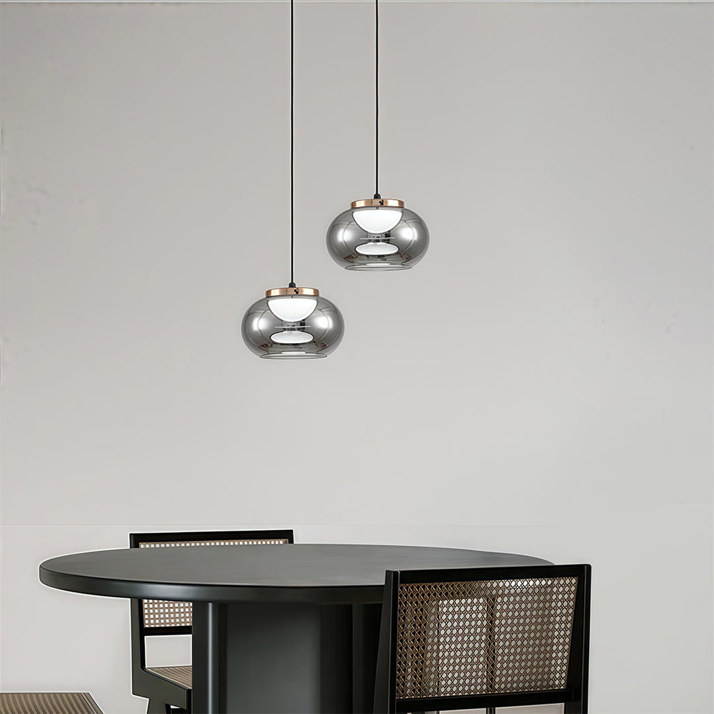 Gray Glass Globe Pendant Light - Full-Spectrum Metal Ceiling Fixture