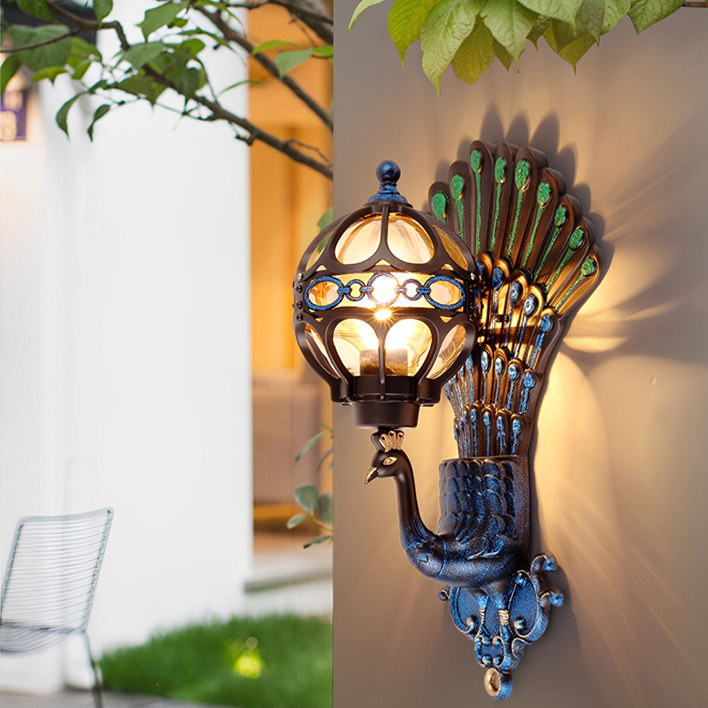 Waterproof Retro European Aluminum Peacock Wall Sconce