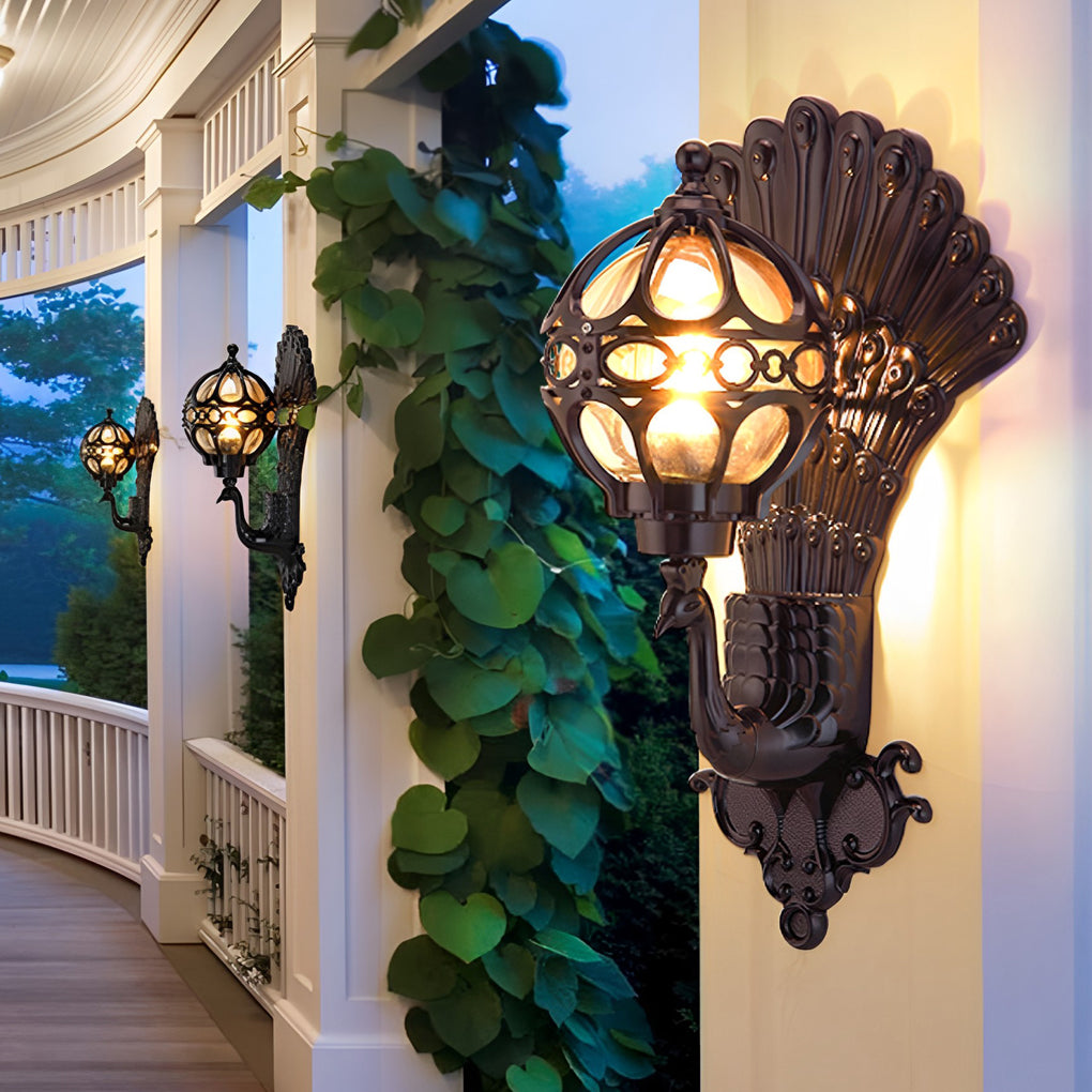 Waterproof Retro European Aluminum Peacock Wall Sconce