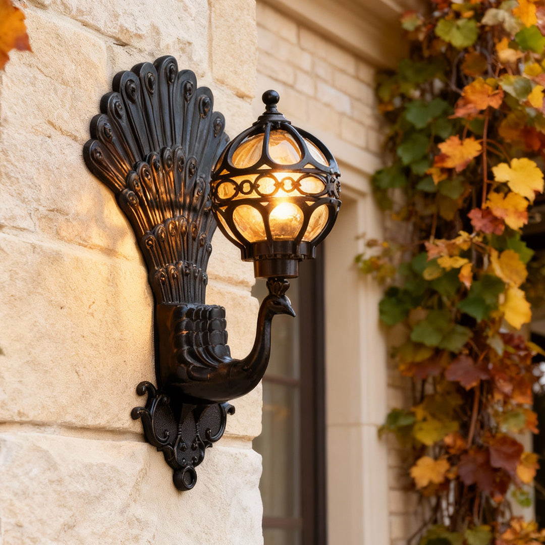 Waterproof Retro European Aluminum Peacock Wall Sconce