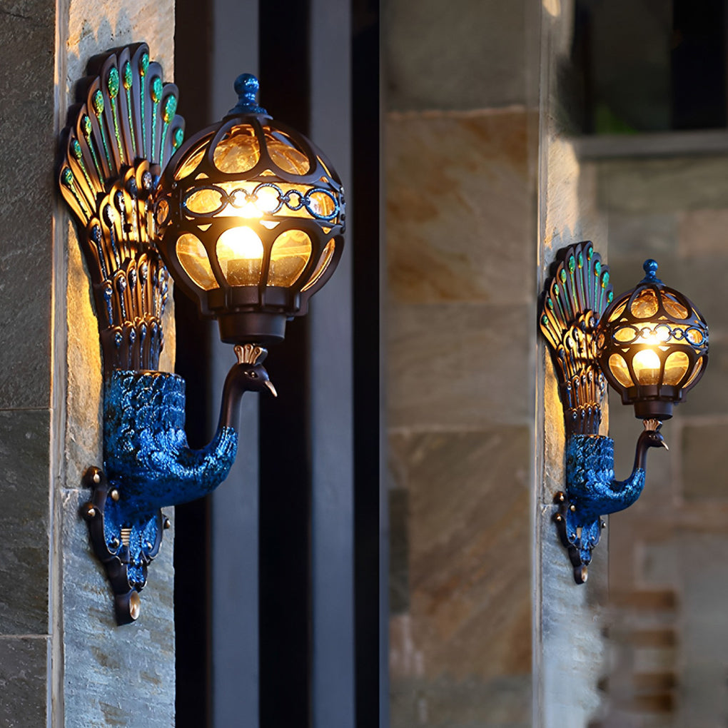 Waterproof Retro European Aluminum Peacock Wall Sconce