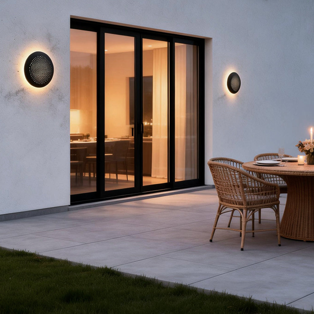Black Waterproof LED Perforated Metal Wall Sconce