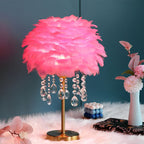 Modern LED Feather Table Lamp with Crystal Tassels - Ambient Lighting