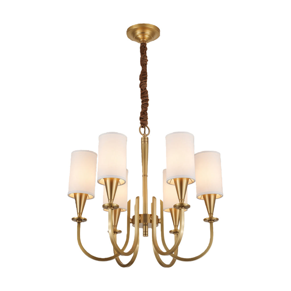 Modern Copper Chandelier with Fabric Lampshade - Elegant Ceiling Light