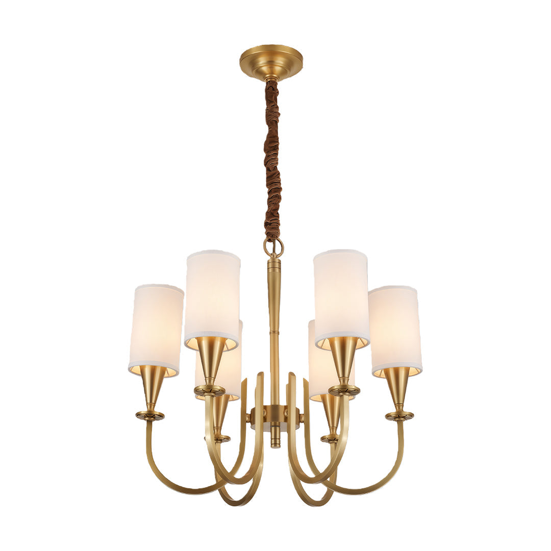 Modern Copper Chandelier with Fabric Lampshade - Elegant Ceiling Light