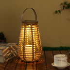 Premium Rattan Solar Lantern - Waterproof LED Hanging Light with Hemp Rope
