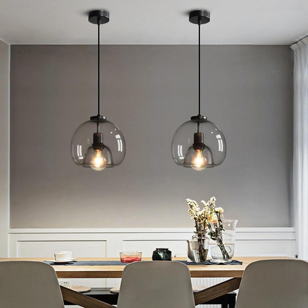 Smoked Glass Round Pendant Light Shade - Vintage Metal Design