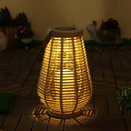 Premium Rattan Solar Lantern - Waterproof LED Hanging Light with Hemp Rope