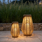 Premium Rattan Solar Lantern - Waterproof LED Hanging Light with Hemp Rope