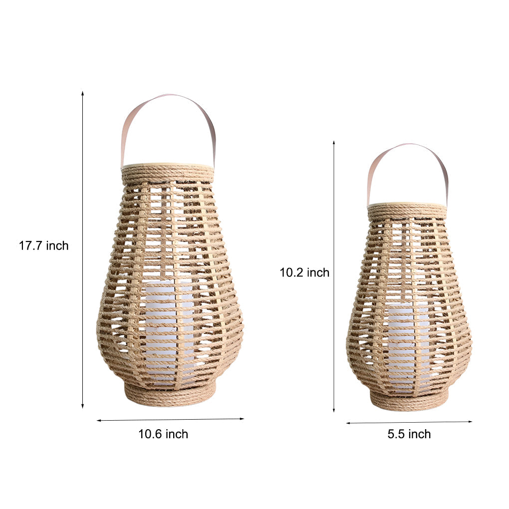 Premium Rattan Solar Lantern - Waterproof LED Hanging Light with Hemp Rope