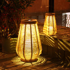 Premium Rattan Solar Lantern - Waterproof LED Hanging Light with Hemp Rope