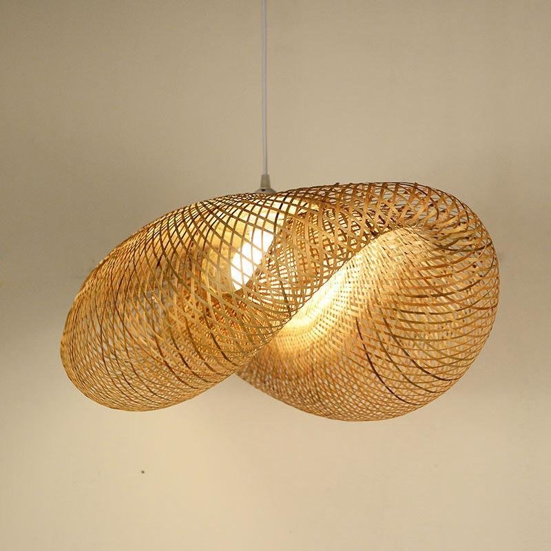 Modern Rustic Rattan Wave Pendant Light - Bamboo Ceiling Fixture
