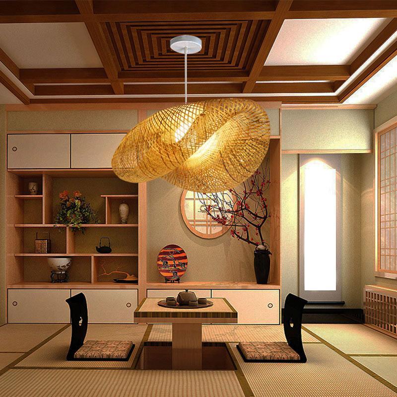 Modern Rustic Rattan Wave Pendant Light - Bamboo Ceiling Fixture
