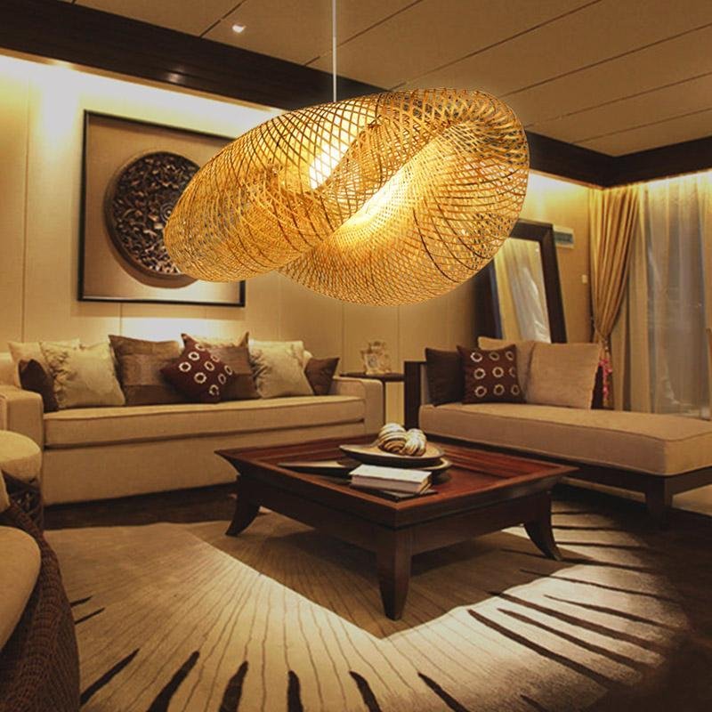 Modern Rustic Rattan Wave Pendant Light - Bamboo Ceiling Fixture