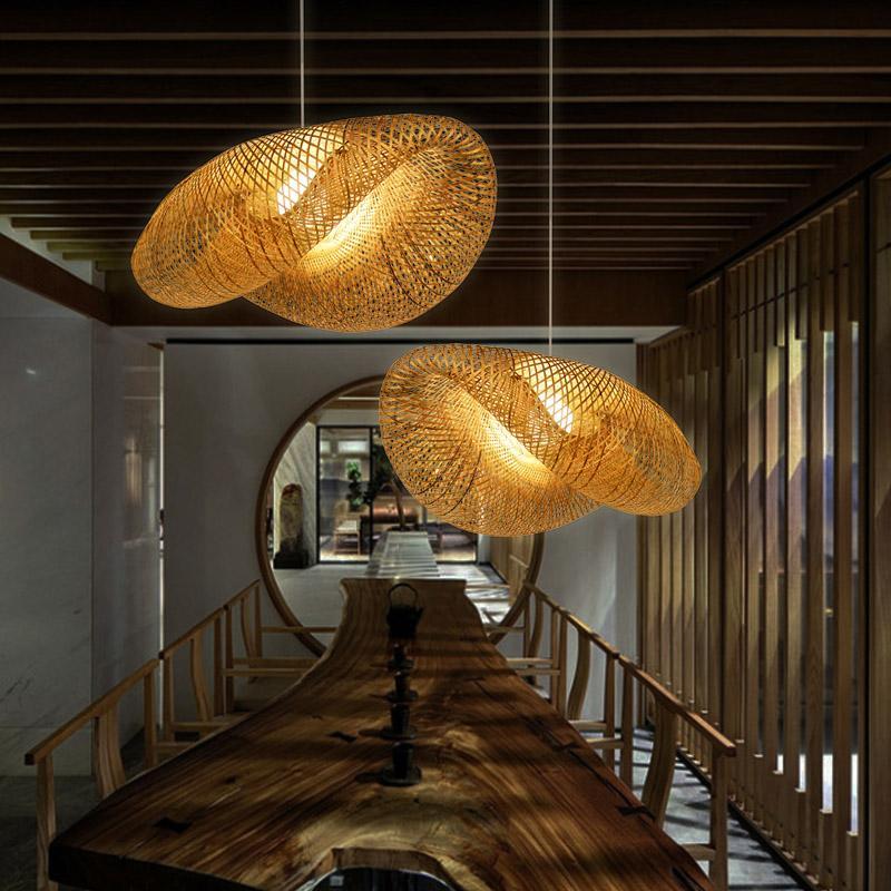 Modern Rustic Rattan Wave Pendant Light - Bamboo Ceiling Fixture