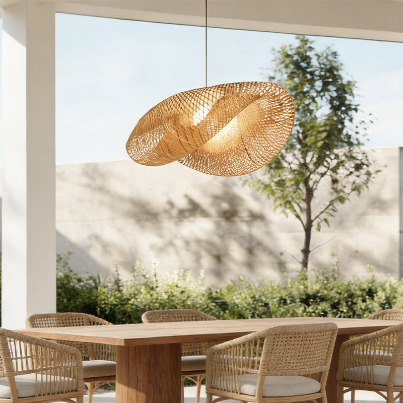 Modern Rustic Rattan Wave Pendant Light - Bamboo Ceiling Fixture