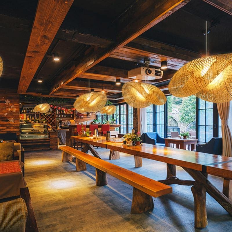 Modern Rustic Rattan Wave Pendant Light - Bamboo Ceiling Fixture