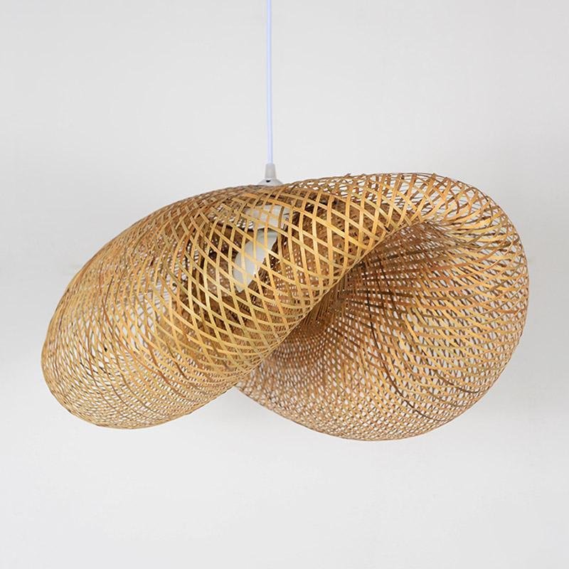 Modern Rustic Rattan Wave Pendant Light - Bamboo Ceiling Fixture