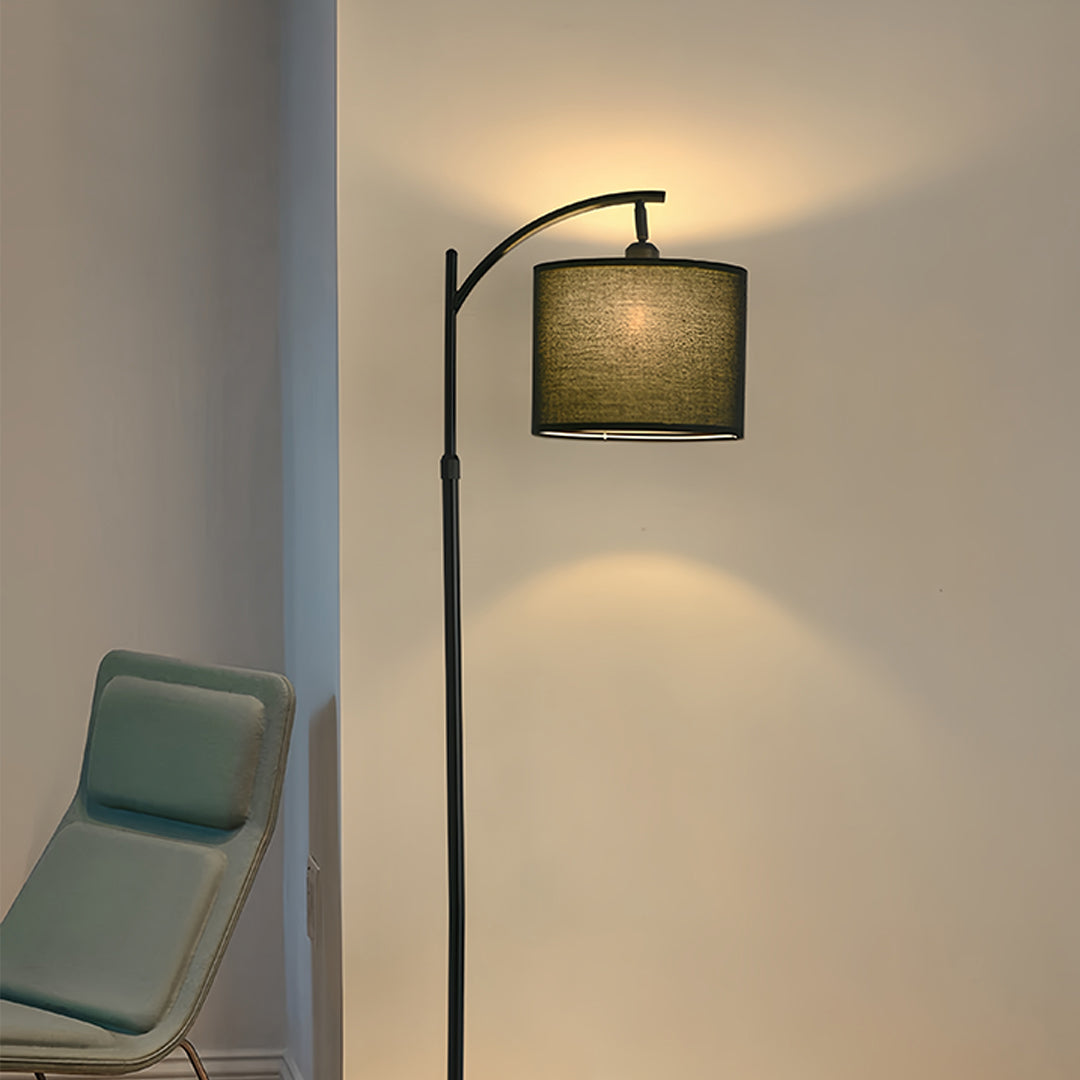 Minimalist Arc Floor Lamp with Fabric Shade - Modern Metal Design for Living Room