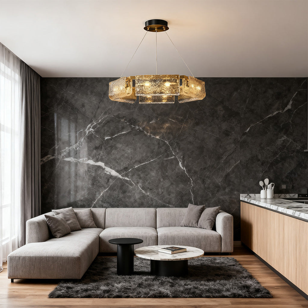 Luxury Rectangular Glass Chandelier with Brass Ceiling Fixture